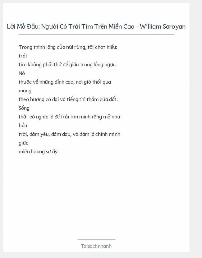 Trích đoạn Người Có Trái Tim Trên Miền Cao - William Saroyan