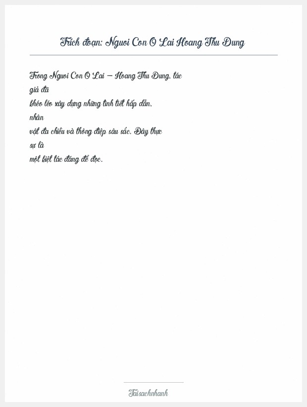 Trích đoạn Nguoi Con O Lai Hoang Thu Dung