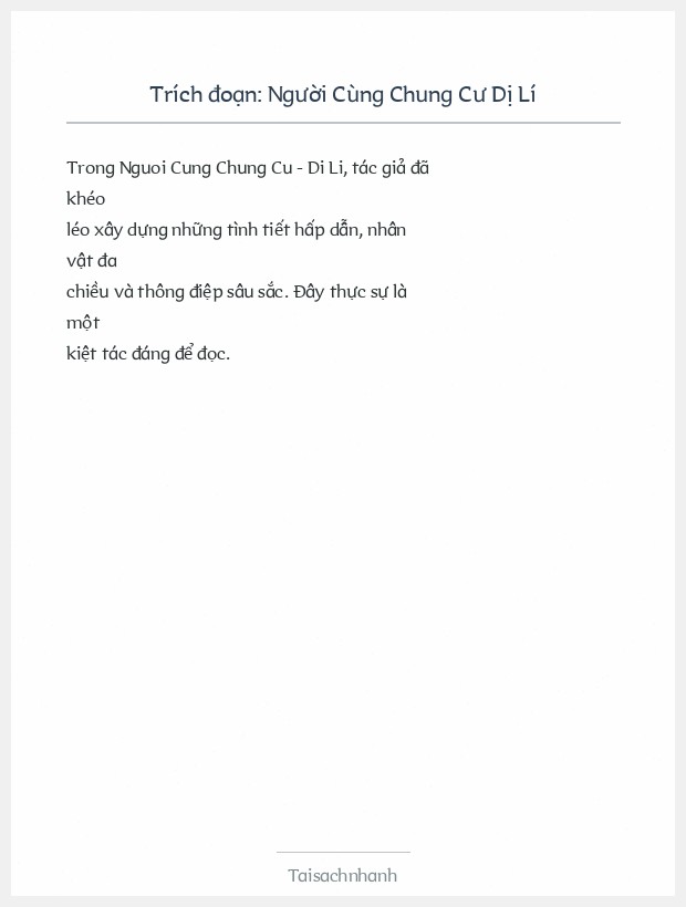Trích đoạn Người Cùng Chung Cư Dị Lí