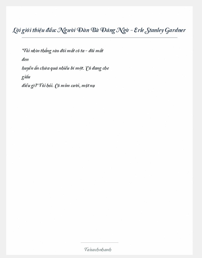 Trích đoạn Người Đàn Bà Đáng Ngờ - Erle Stanley Gardner