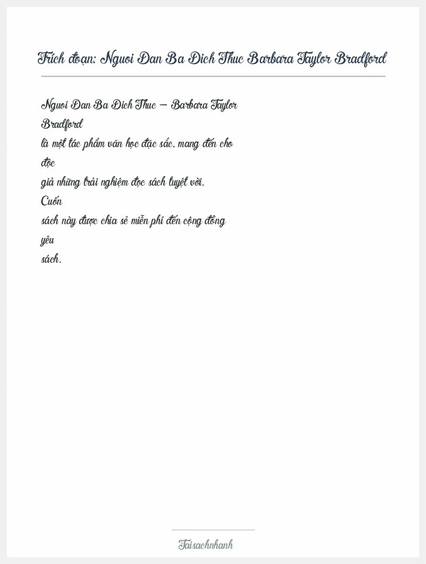 Trích đoạn Nguoi Dan Ba Dich Thuc Barbara Taylor Bradford