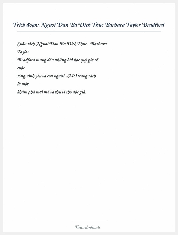 Trích đoạn Nguoi Dan Ba Dich Thuc Barbara Taylor Bradford