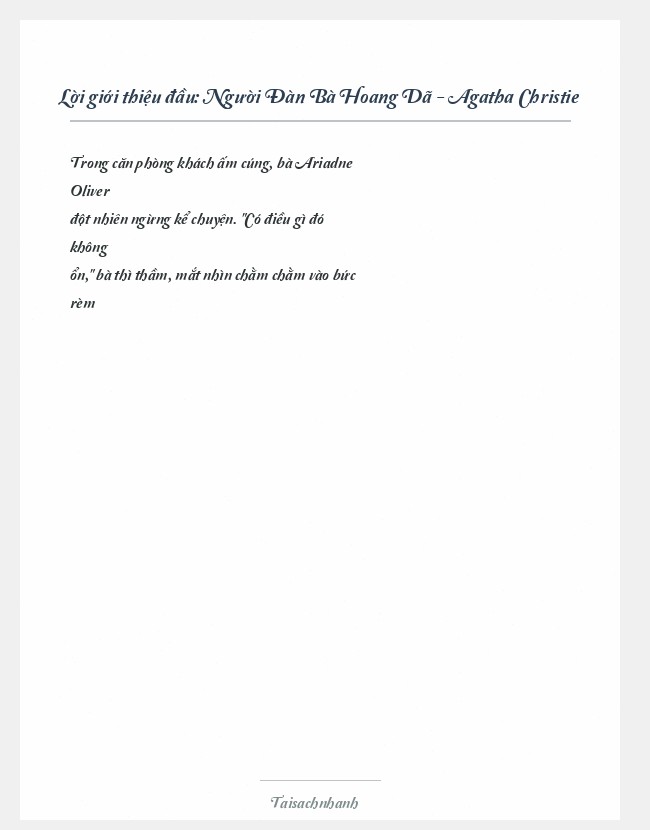 Trích đoạn Người Đàn Bà Hoang Dã - Agatha Christie