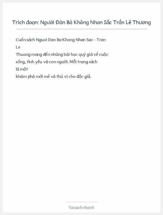 Trích đoạn Người Đàn Bà Không Nhan Sắc Trần Lê Thương
