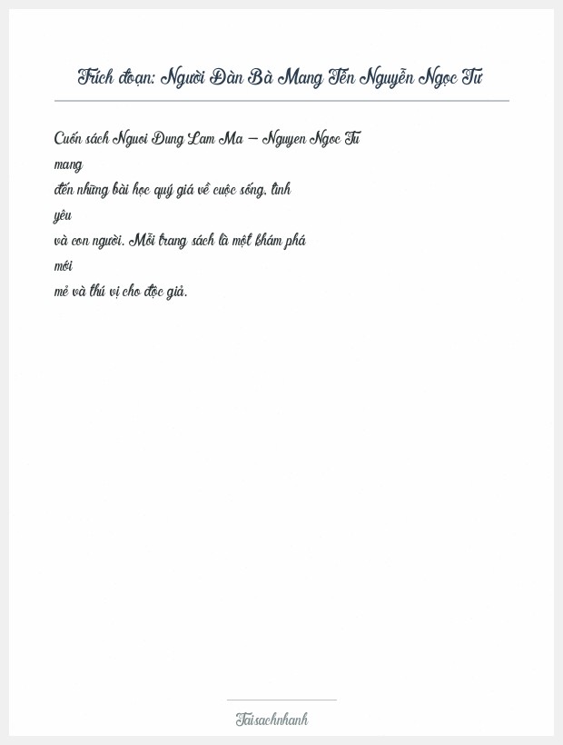 Trích đoạn Người Đàn Bà Mang Tên Nguyễn Ngọc Tư