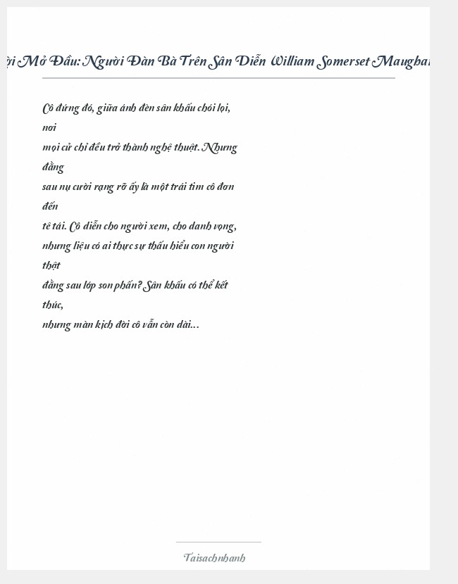 Trích đoạn Người Đàn Bà Trên Sân Diễn William Somerset Maugham