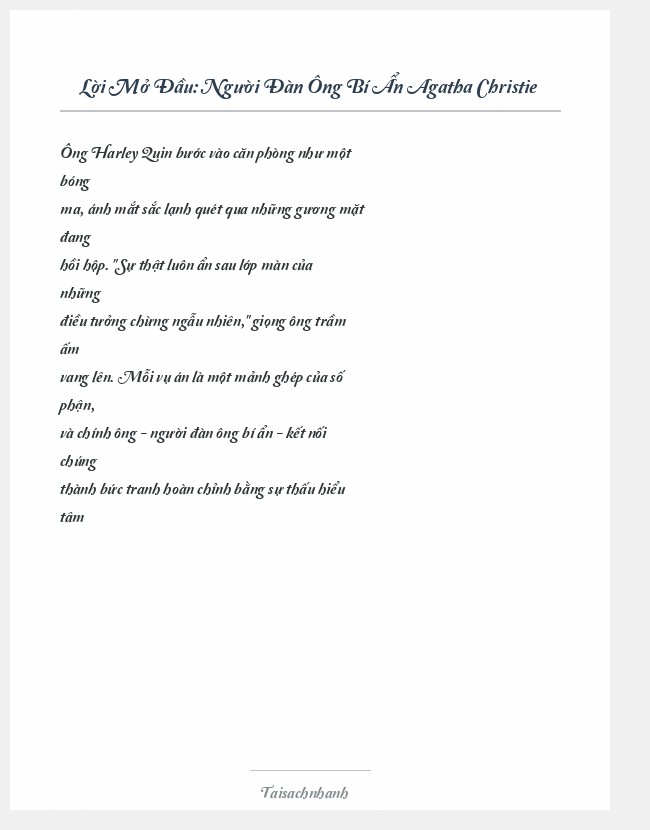 Trích đoạn Người Đàn Ông Bí Ẩn Agatha Christie