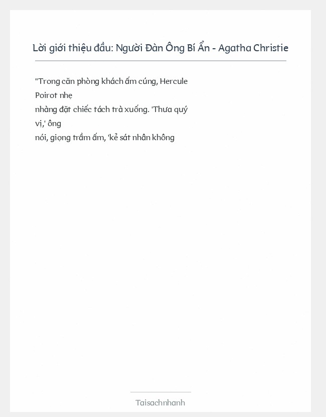 Trích đoạn Người Đàn Ông Bí Ẩn - Agatha Christie