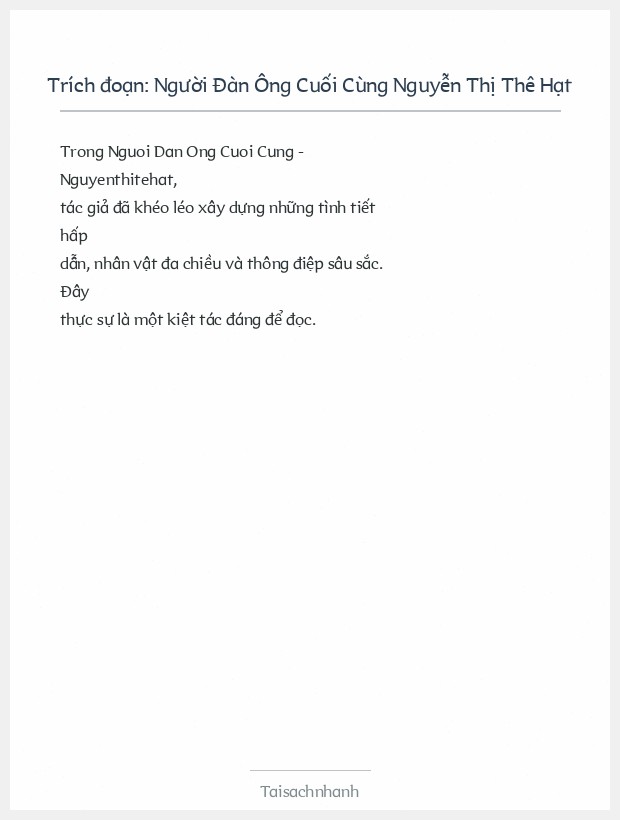 Trích đoạn Người Đàn Ông Cuối Cùng Nguyễn Thị Thê Hạt