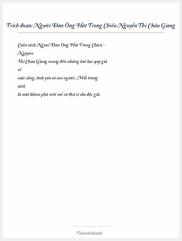 Trích đoạn Người Đàn Ông Hát Trong Chiều Nguyễn Thị Châu Giang