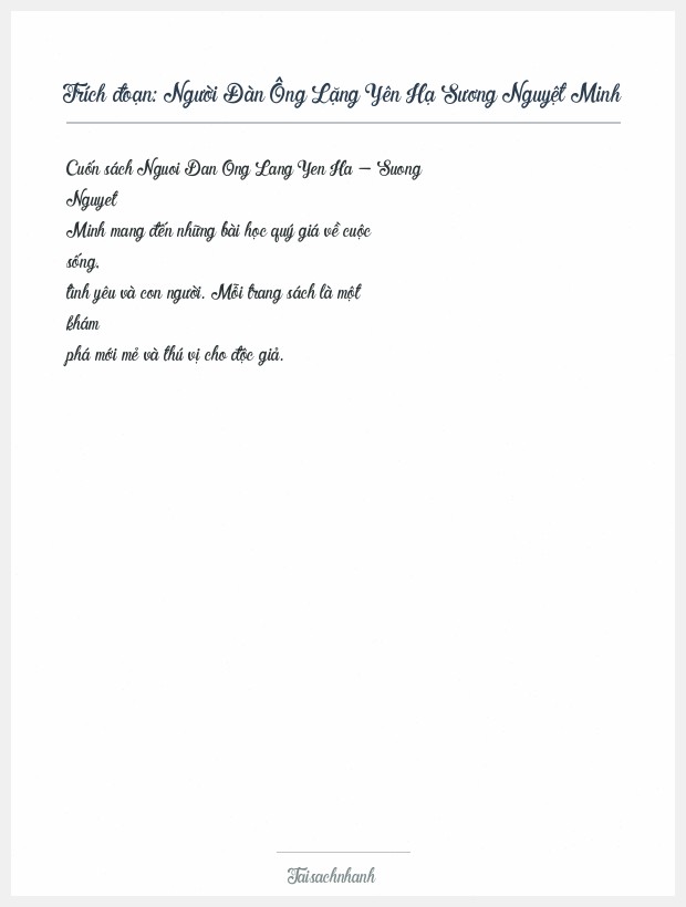 Trích đoạn Người Đàn Ông Lặng Yên Hạ Sương Nguyệt Minh