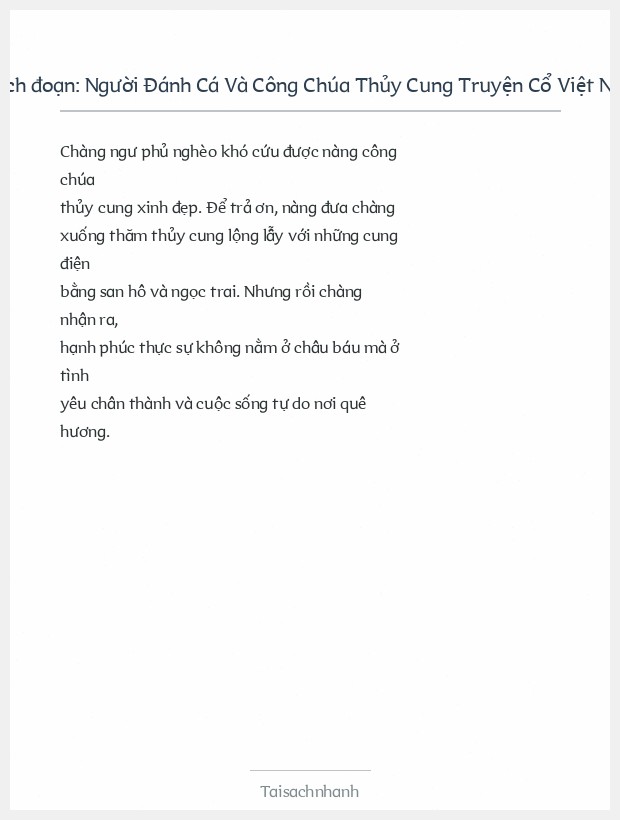 Trích đoạn Người Đánh Cá Và Công Chúa Thủy Cung Truyện Cổ Việt Nam