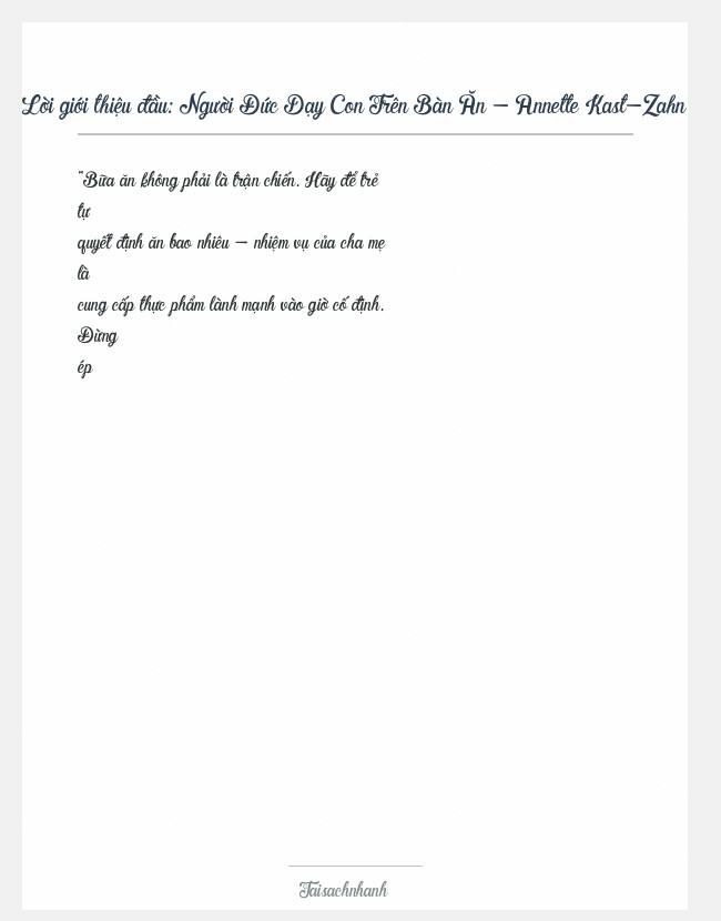 Trích đoạn Người Đức Dạy Con Trên Bàn Ăn - Annette Kast-Zahn