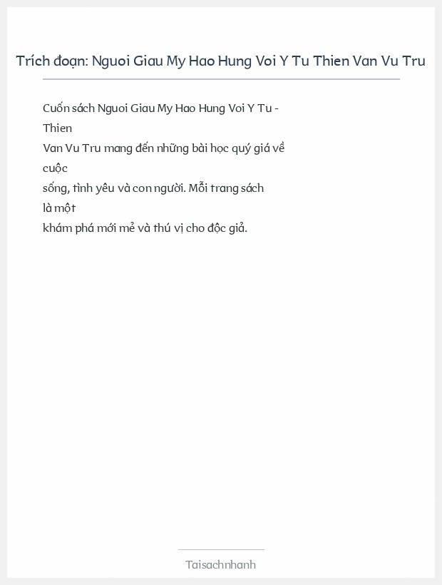 Trích đoạn Nguoi Giau My Hao Hung Voi Y Tu Thien Van Vu Tru