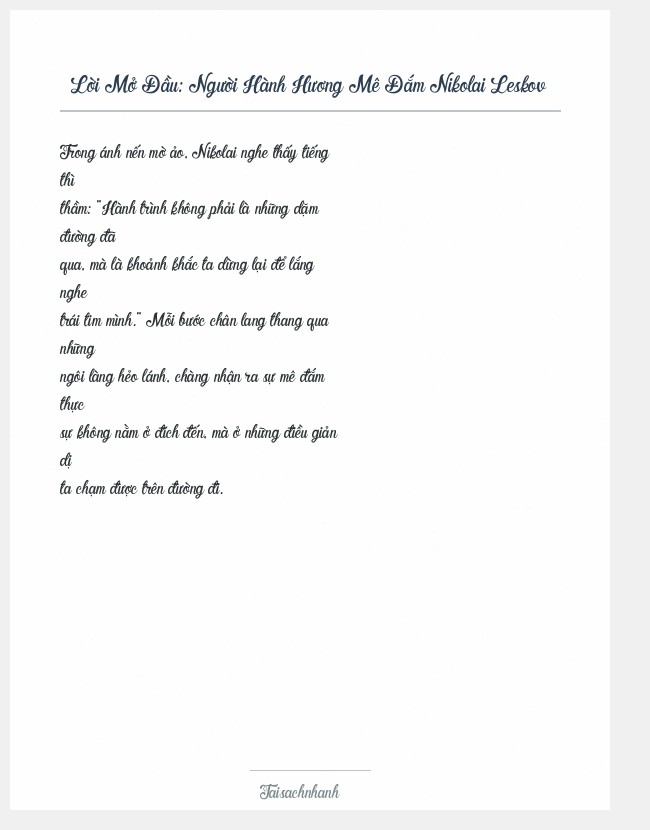 Trích đoạn Người Hành Hương Mê Đắm Nikolai Leskov