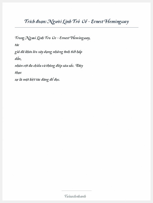 Trích đoạn Người Lính Trở Về - Ernest Hemingway