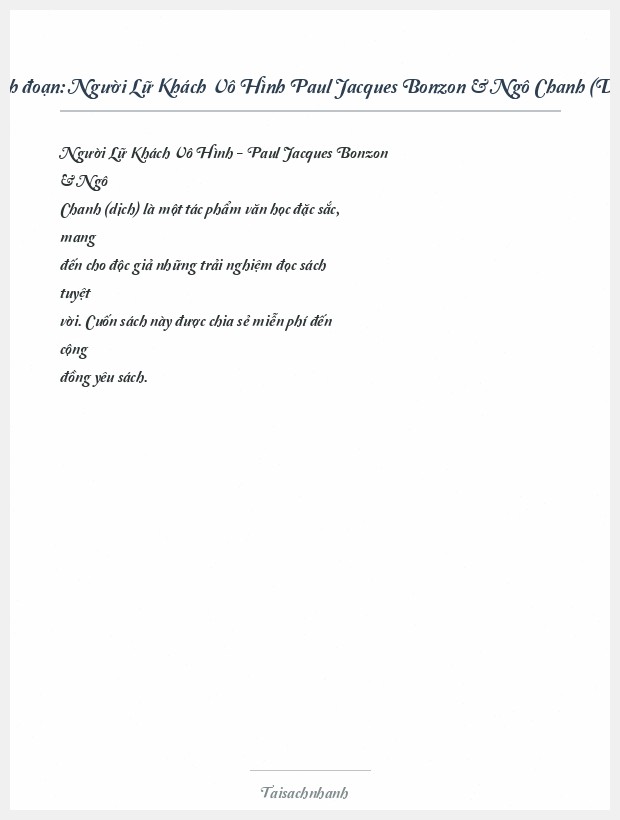 Trích đoạn Người Lữ Khách Vô Hình Paul Jacques Bonzon & Ngô Chanh (Dịch)