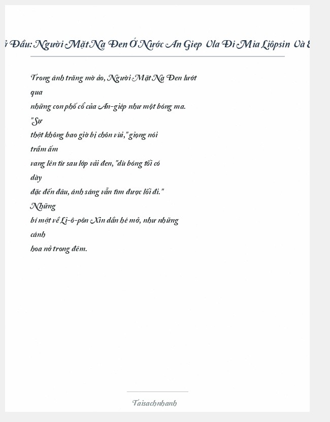 Trích đoạn Người Mặt Nạ Đen Ở Nước An Giep Vla Đi Mia Liôpsin Và E. A. Lê