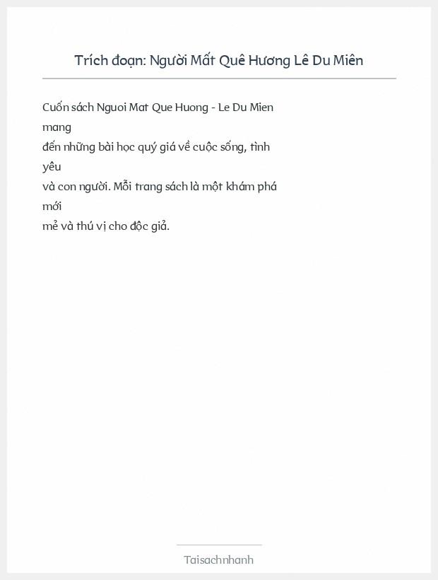 Trích đoạn Người Mất Quê Hương Lê Du Miên