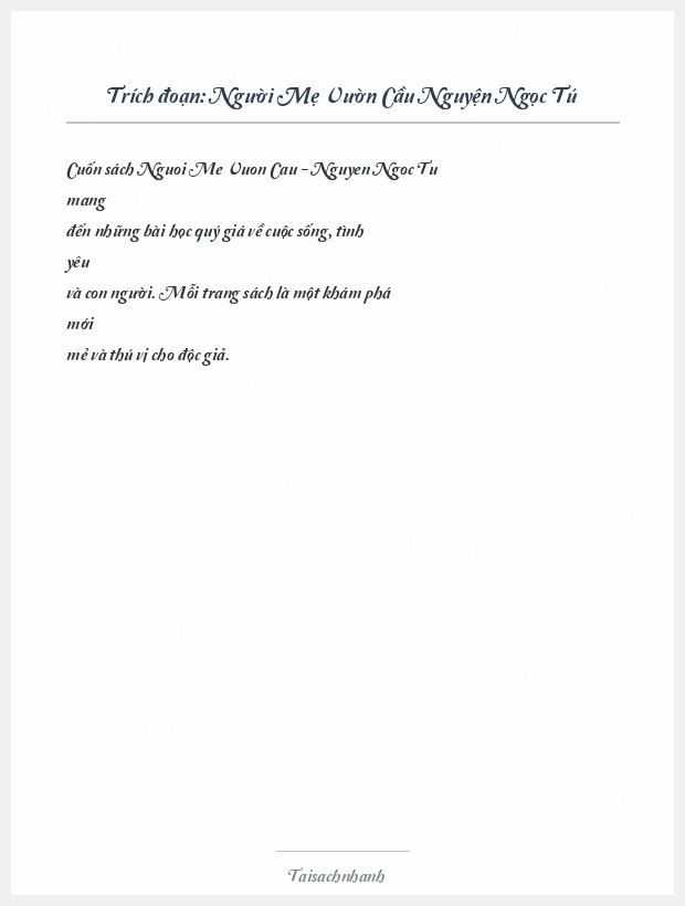 Trích đoạn Người Mẹ Vườn Cầu Nguyện Ngọc Tú