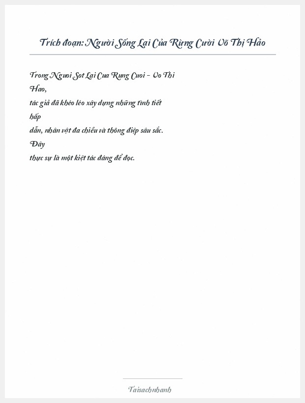 Trích đoạn Người Sống Lại Của Rừng Cười Võ Thị Hảo