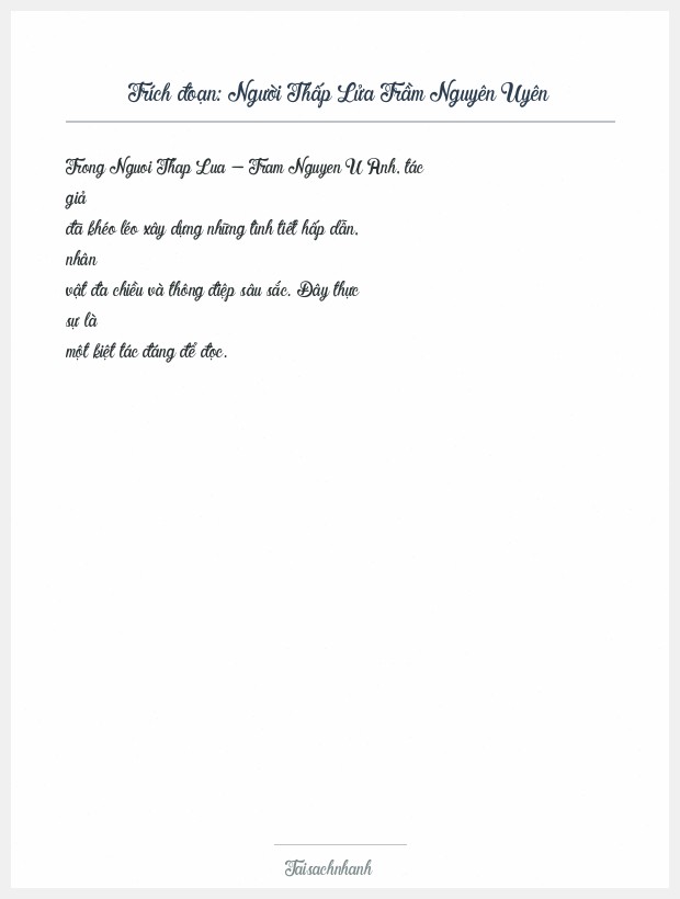 Trích đoạn Người Thấp Lửa Trầm Nguyên Uyên