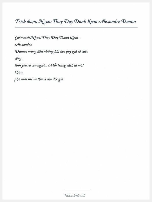 Trích đoạn Nguoi Thay Day Danh Kiem Alexandre Dumas