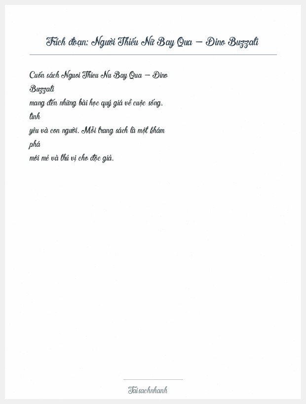 Trích đoạn Người Thiếu Nữ Bay Qua - Dino Buzzati