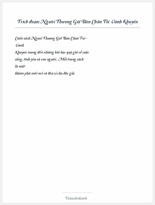 Trích đoạn Người Thương Gót Bàn Chân Tôi Vành Khuyên