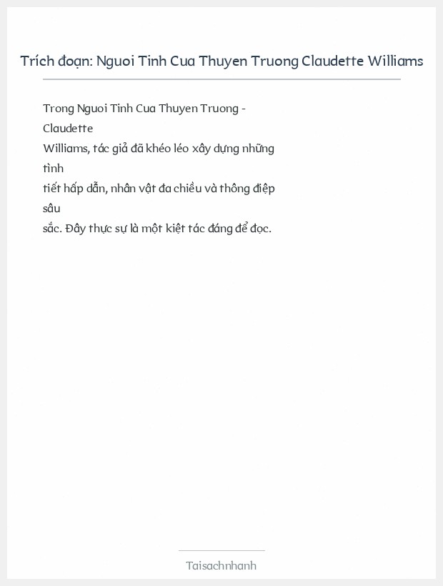 Trích đoạn Nguoi Tinh Cua Thuyen Truong Claudette Williams