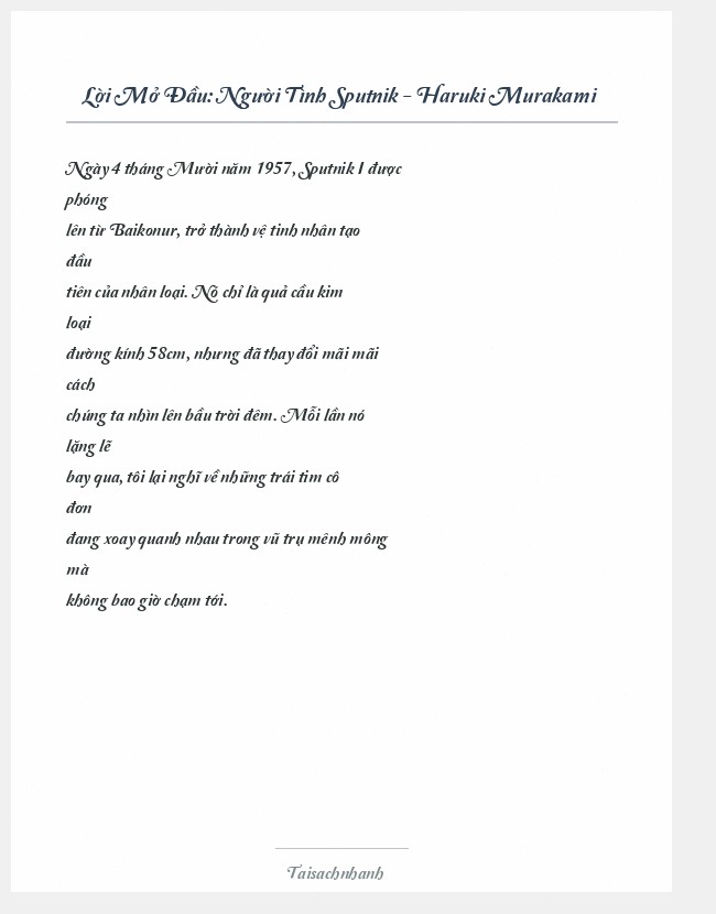 Trích đoạn Người Tình Sputnik - Haruki Murakami
