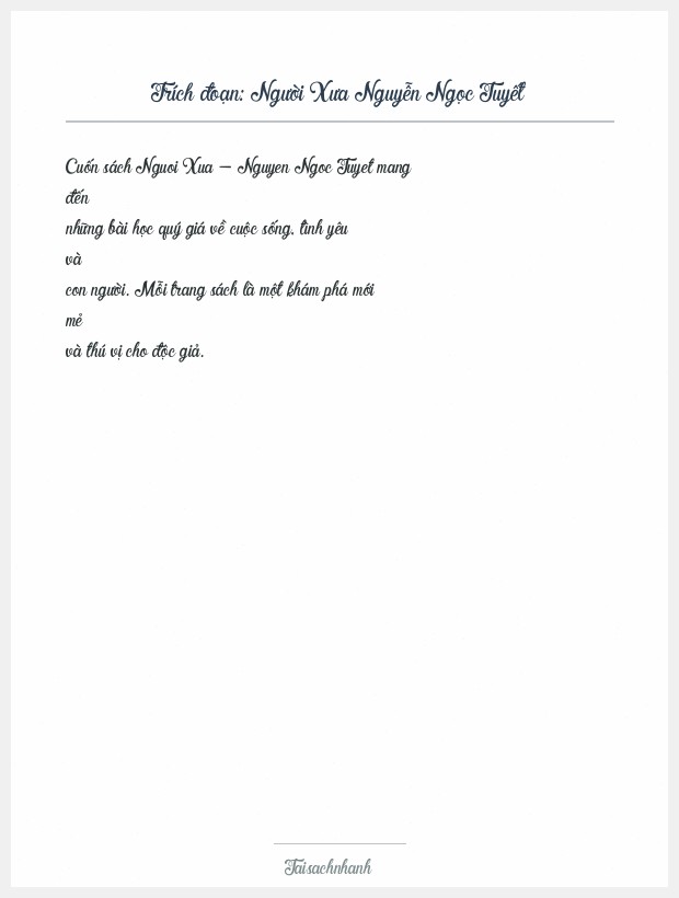 Trích đoạn Người Xưa Nguyễn Ngọc Tuyết