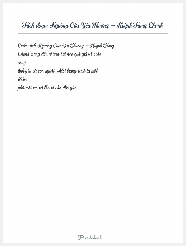 Trích đoạn Ngưỡng Cửa Yêu Thương - Huỳnh Trung Chánh