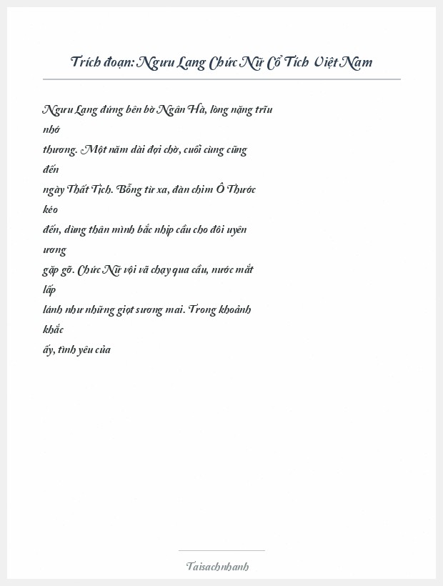 Trích đoạn Ngưu Lang Chức Nữ Cổ Tích Việt Nam