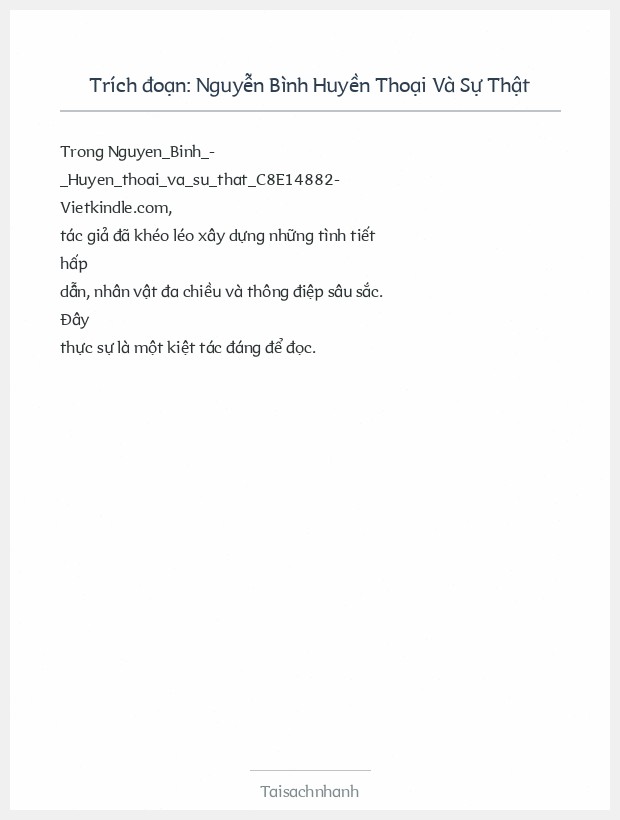 Trích đoạn Nguyễn Bình Huyền Thoại Và Sự Thật