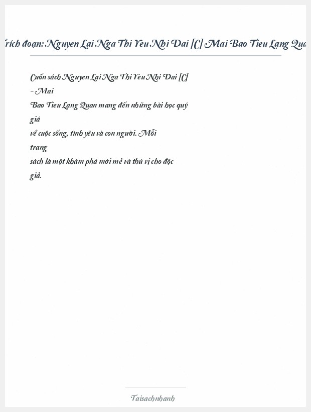 Trích đoạn Nguyen Lai Nga Thi Yeu Nhi Dai [C] Mai Bao Tieu Lang Quan