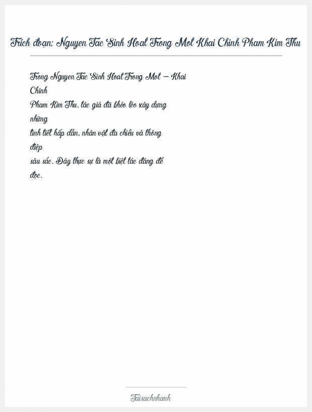 Trích đoạn Nguyen Tac Sinh Hoat Trong Mot Khai Chinh Pham Kim Thu