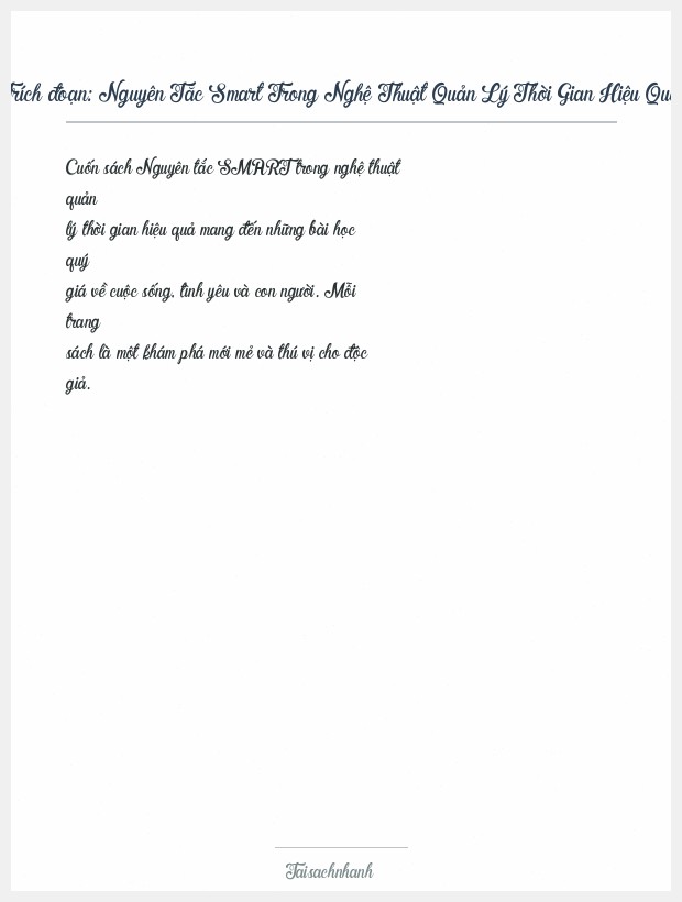 Trích đoạn Nguyên Tắc Smart Trong Nghệ Thuật Quản Lý Thời Gian Hiệu Quả