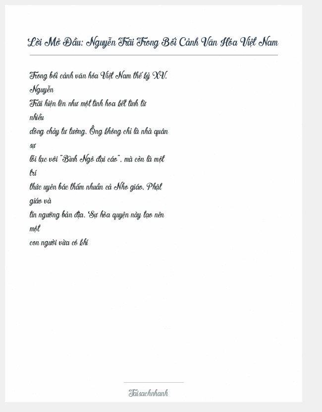 Trích đoạn Nguyễn Trãi Trong Bối Cảnh Văn Hóa Việt Nam
