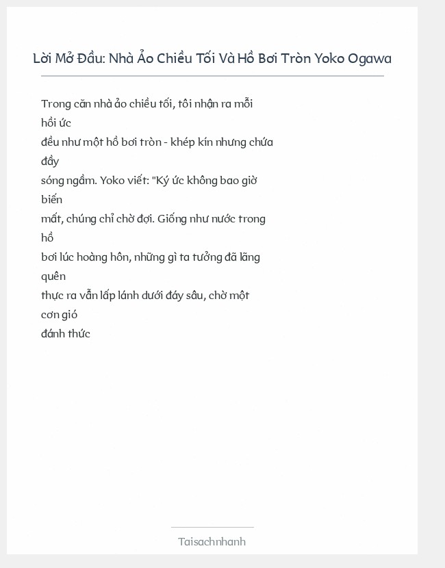 Trích đoạn Nhà Ảo Chiều Tối Và Hồ Bơi Tròn Yoko Ogawa