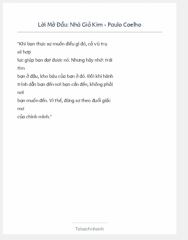 Trích đoạn Nhà Giả Kim - Paulo Coelho