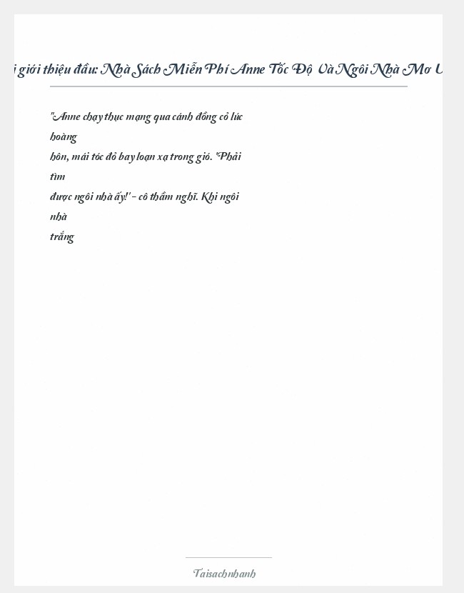 Trích đoạn Nhà Sách Miễn Phí Anne Tốc Độ Và Ngôi Nhà Mơ Ước