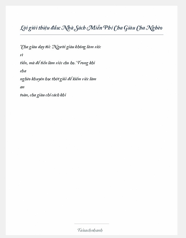 Trích đoạn Nhà Sách Miễn Phí Cha Giàu Cha Nghèo
