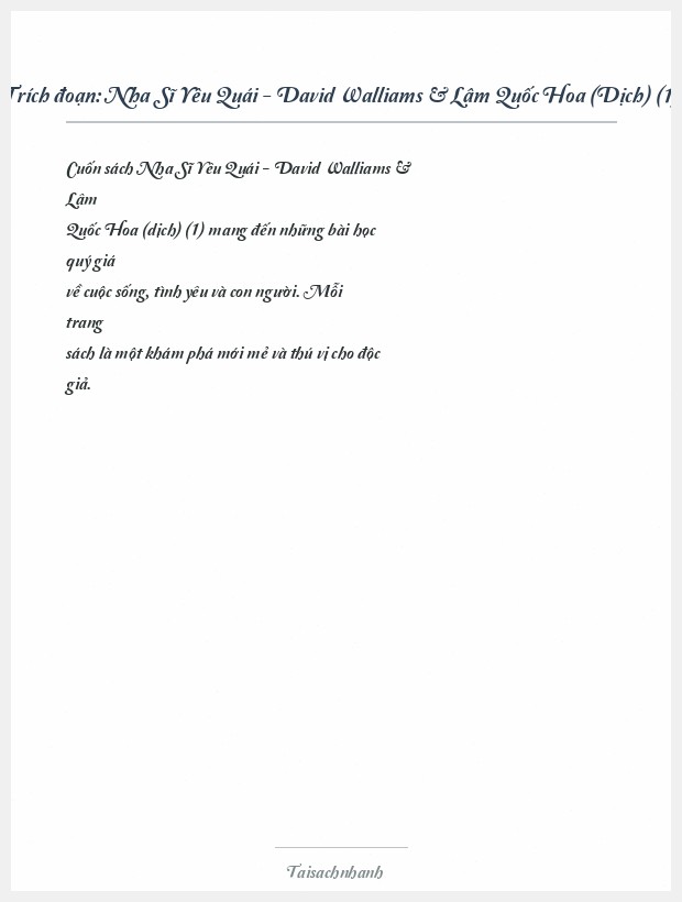 Trích đoạn Nha Sĩ Yêu Quái - David Walliams & Lâm Quốc Hoa (Dịch) (1)