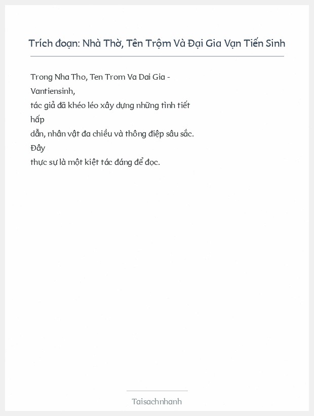 Trích đoạn Nhà Thờ, Tên Trộm Và Đại Gia Vạn Tiến Sinh