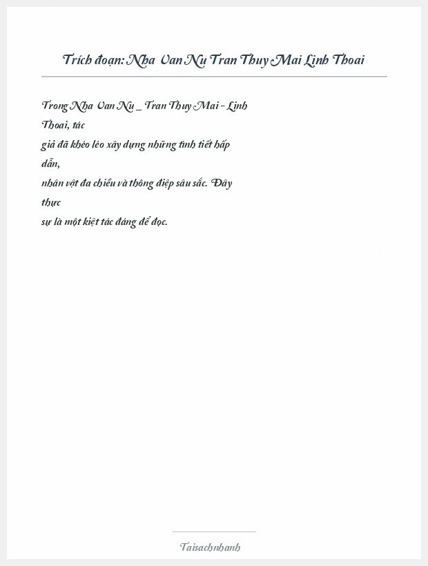 Trích đoạn Nha Van Nu Tran Thuy Mai Linh Thoai
