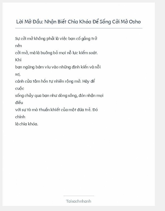Trích đoạn Nhận Biết Chìa Khóa Để Sống Cởi Mở Osho