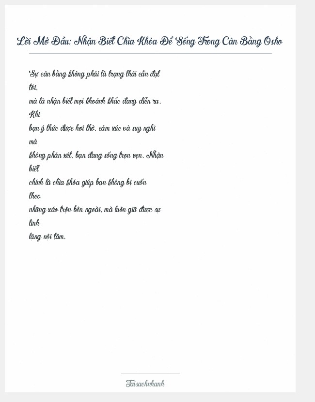 Trích đoạn Nhận Biết Chìa Khóa Để Sống Trong Cân Bằng Osho