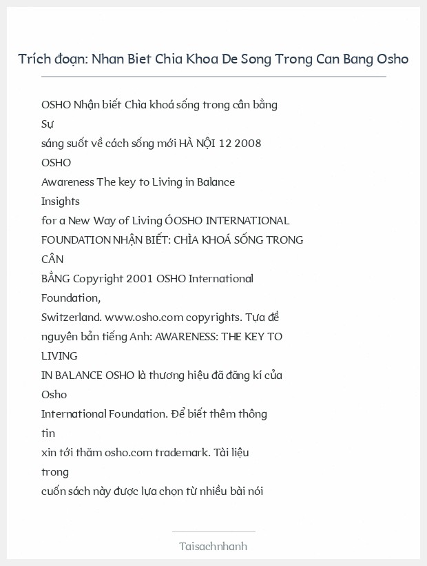 Trích đoạn Nhan Biet Chia Khoa De Song Trong Can Bang Osho