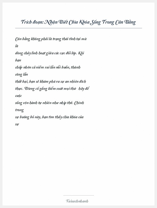 Trích đoạn Nhận Biết Chìa Khóa Sống Trong Cân Bằng